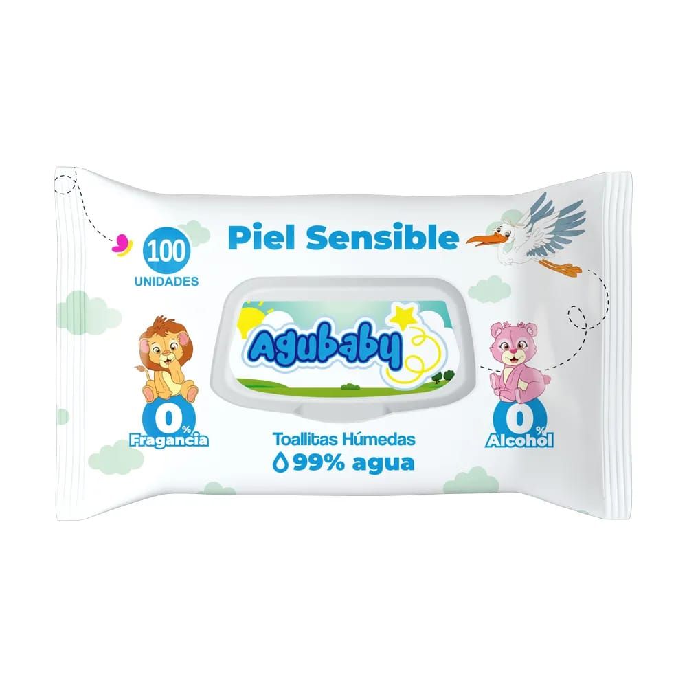Imagen de TOALLITAS HUMEDAS PIEL SENSIBLE AGUBABY 100UNID