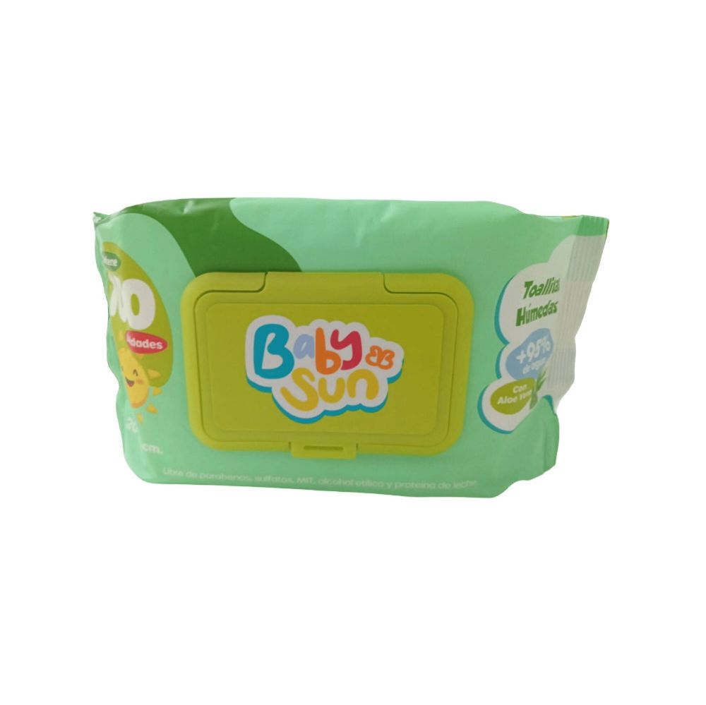 Imagen de TOALLITA BABYSUN C/TAPA 100UNID ALOE VERA